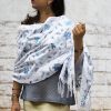 MINC couture Delphinium Embroidered Scarf in White Silk