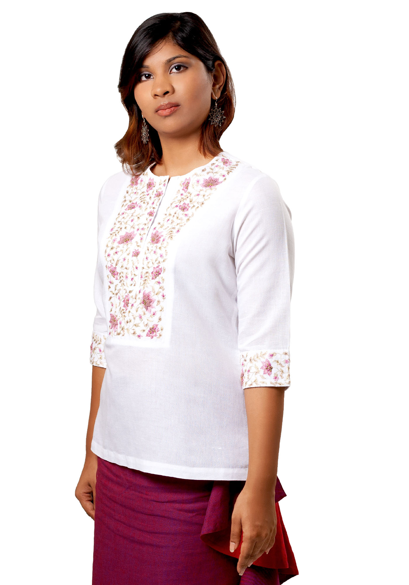 MINC eco Rebecca Hand Embroidered White Linen Kurti