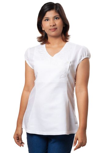 MINC ecofashion Allison Asymmetric Embroidered Tie Top in White Linen