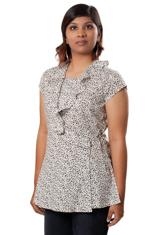 MINC ecofashion Asymmetric Ruffle Top in White Printed Cotton