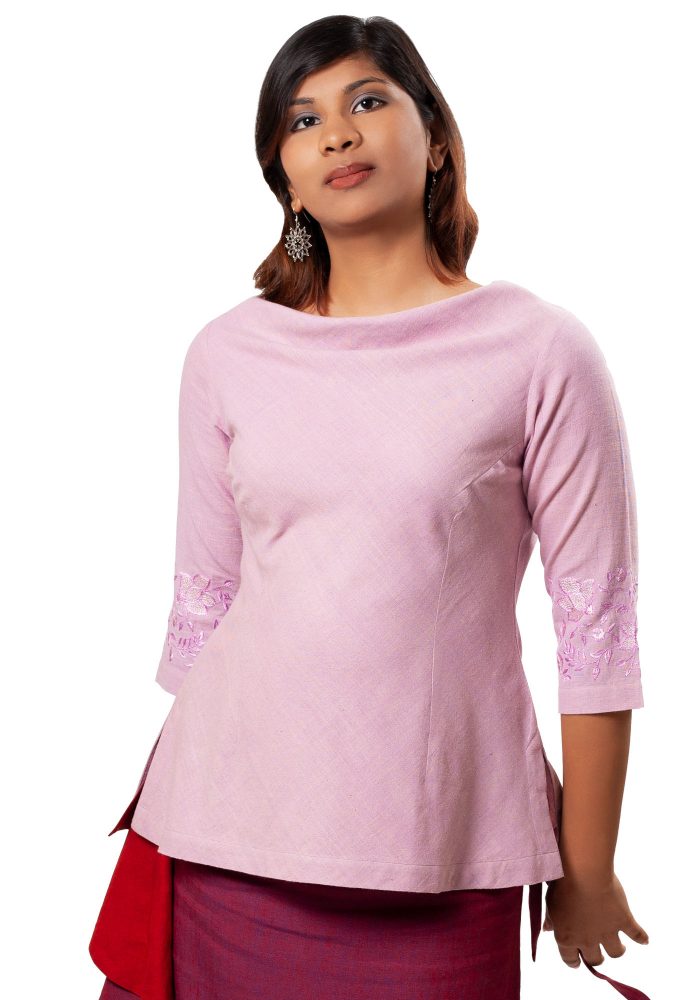 MINC ecofashion Classic Cowl Neck Short Top in Lotus Pink Khadi Cotton