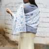 MINC ecofashion Delphinium Flowers Embroidered Scarf in White Silk