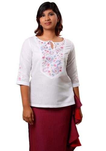 MINC ecofashion Embroidered Kurti in White Linen