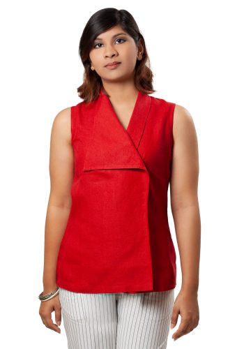 MINC ecofashion Fiery Red Sleeveless Asymmetric Tie Top in Linen