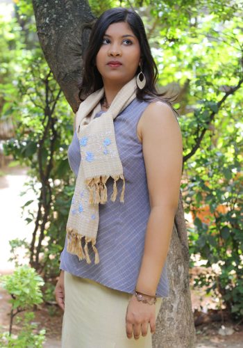 MINC ecofashion Hand Embroidered Scarf in Champagne Silk