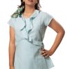MINC ecofriendly couture fashion Asymmetric Ruffle Top in Sky Blue Linen