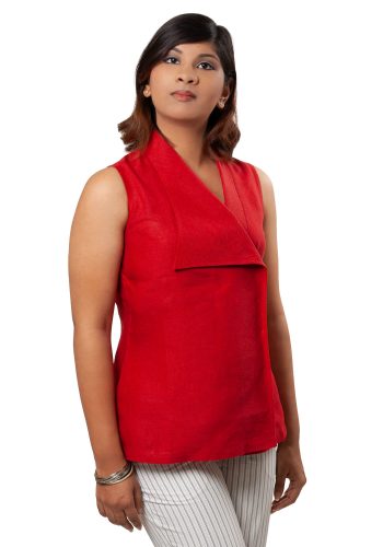 MINC ecofriendly couture fashion Fiery Red Sleeveless Asymmetric Tie Top in Linen