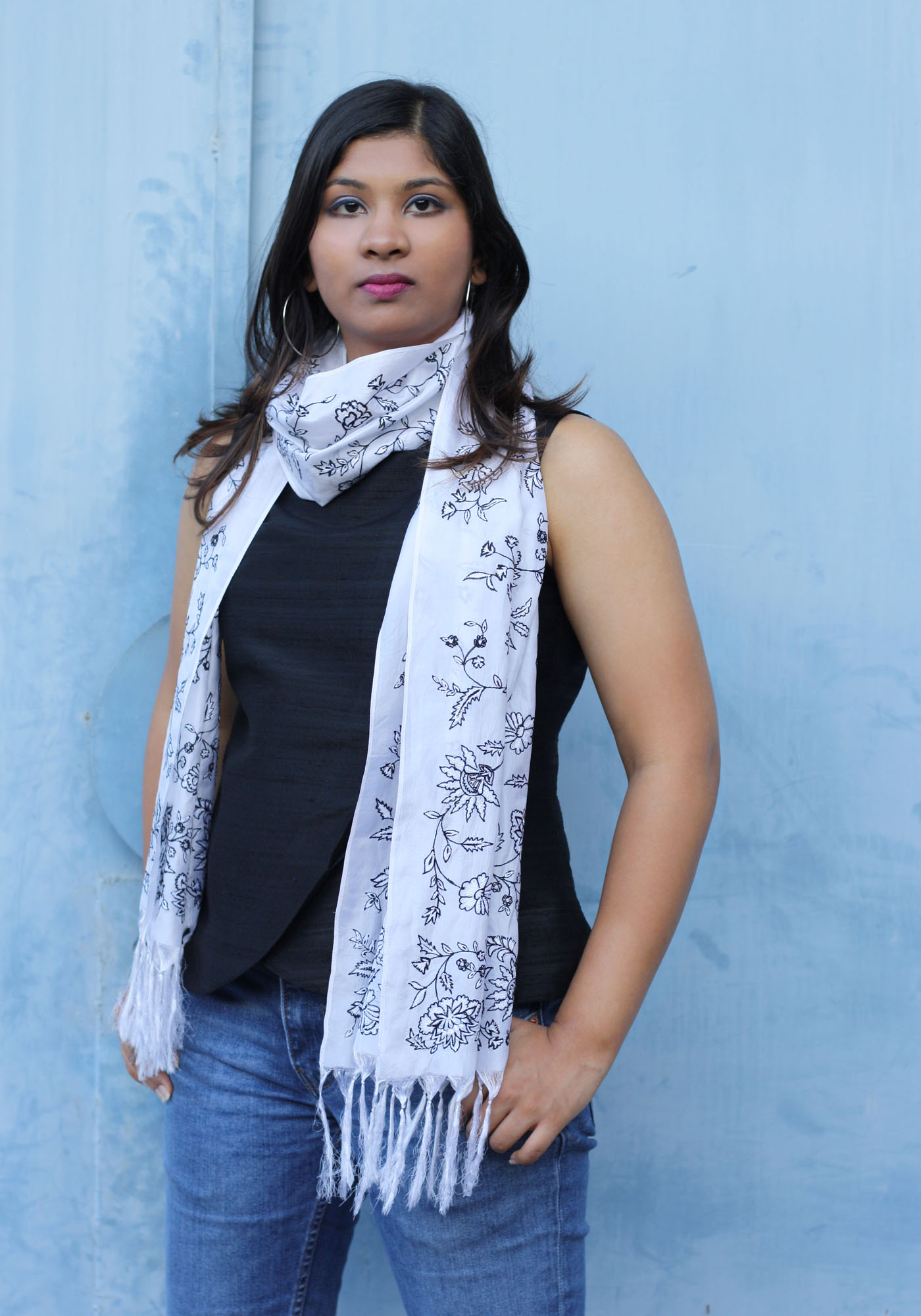 MINC ecofriendly couture fashion Winter Flowers Scarf in White Silk