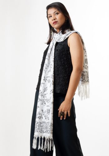 MINC ecofriendly couture for women Winter Flowers Scarf in White Silk