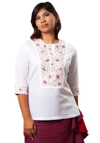 MINC ecofriendly womens clothing store Rebecca Hand Embroidered White Linen Kurti