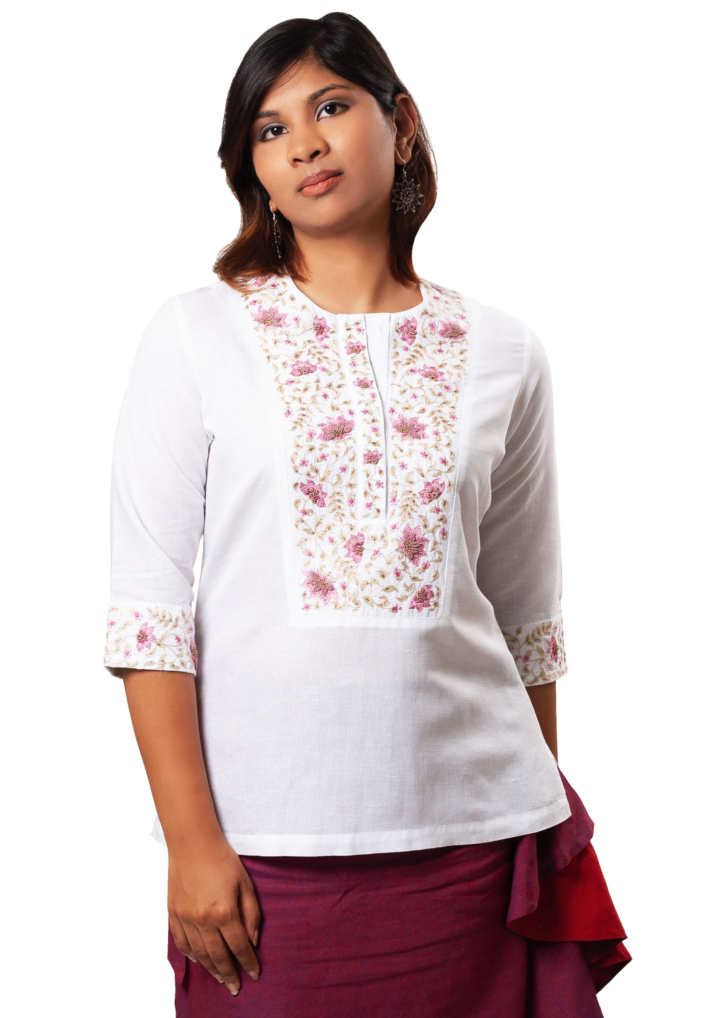 MINC ecofriendly womens clothing store Rebecca Hand Embroidered White Linen Kurti
