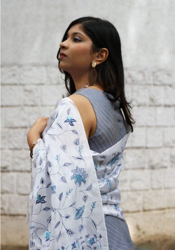 MINC womens clothing store Delphinium Embroidered Scarf in White Silk