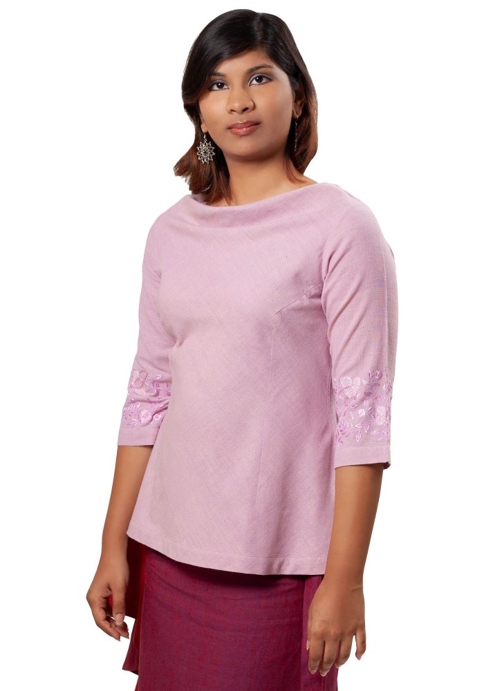 MINC womens ecofashion clothing store Classic Cowl Neck Short Top in Lotus Pink Khadi Cotton