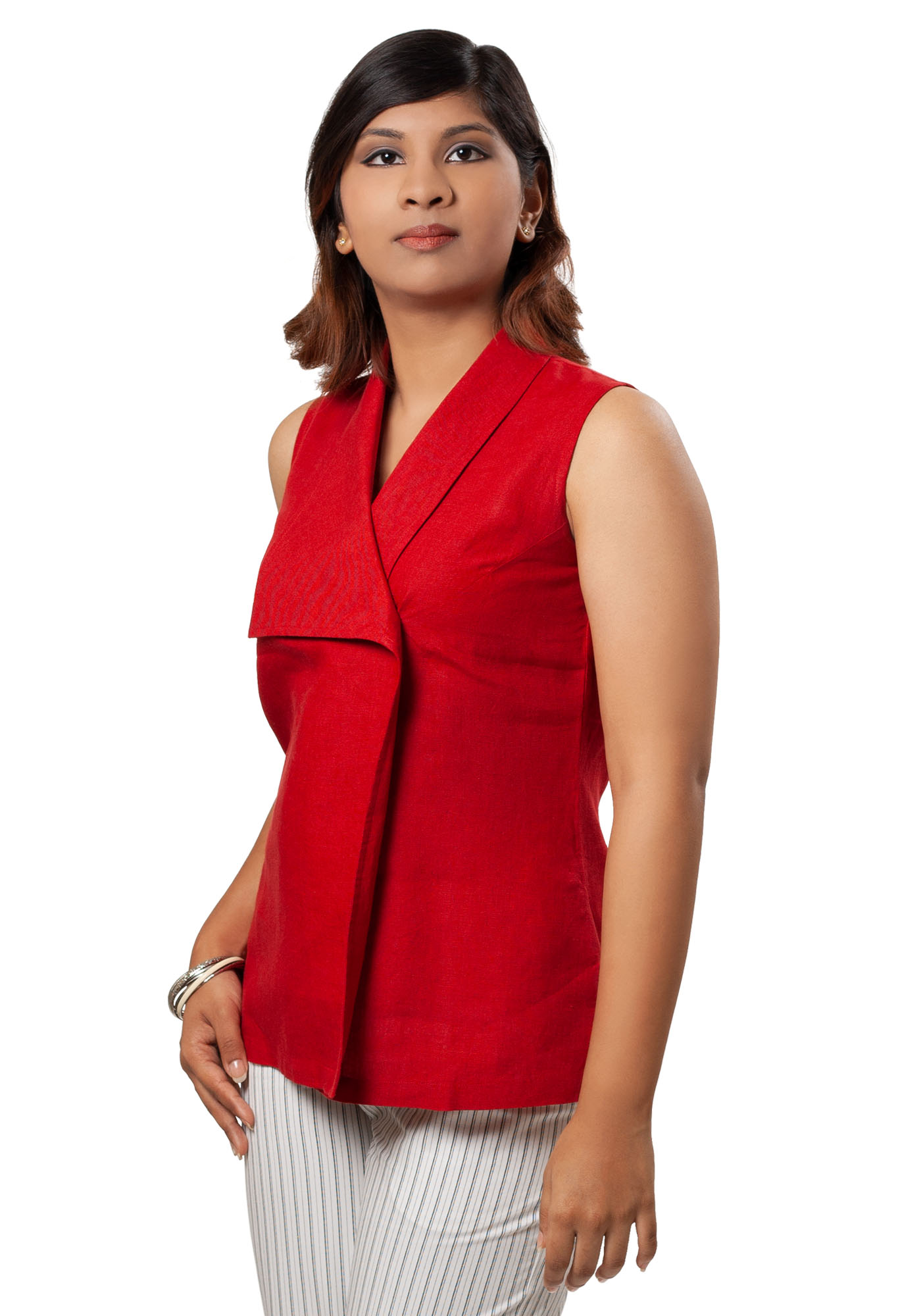MINC womens ecofriendly clothing store Fiery Red Sleeveless Asymmetric Tie Top in Linen