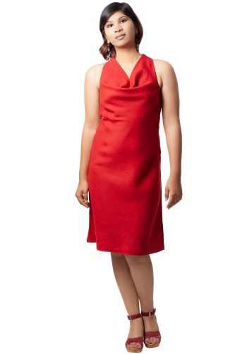 MINC womens ecofriendly clothing store Ruby Halter Cowl Dress In Red Linen