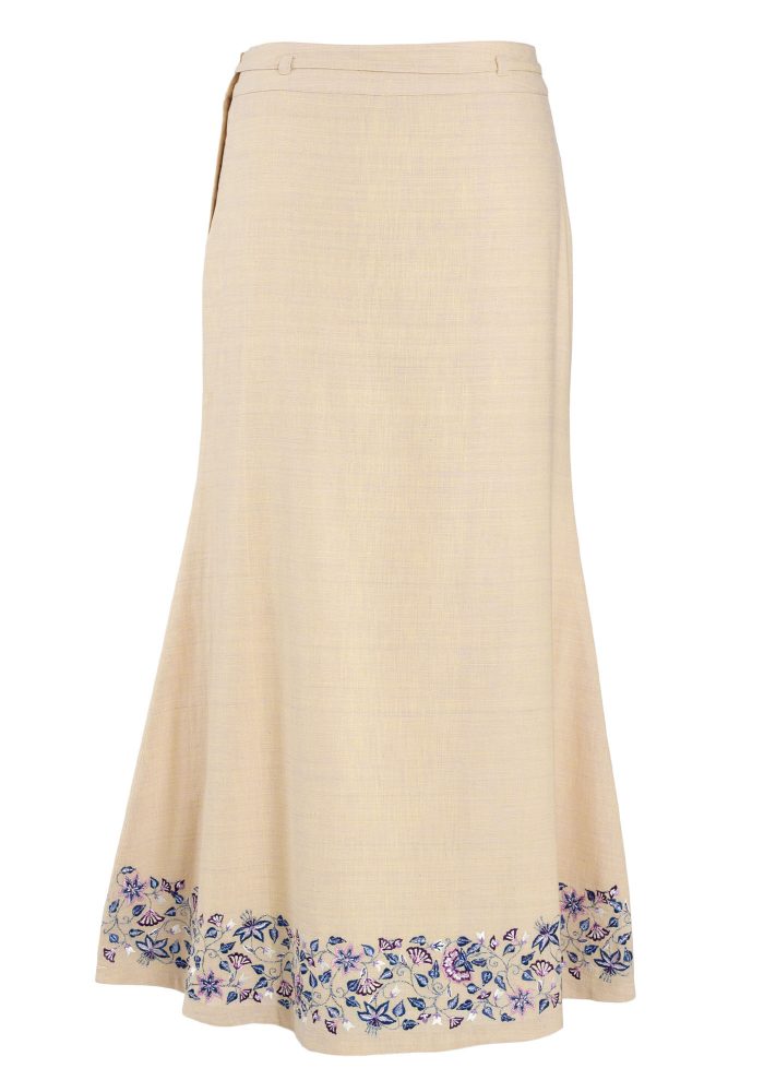 MINC Ankle Length Embroidered Skirt in Beige Khadi Cotton