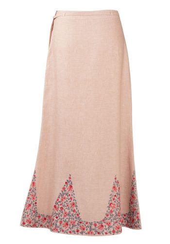 MINC Ankle Length Embroidered Skirt in Beige Linen