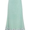 MINC Ankle Length Embroidered Skirt in Blue Green Khadi Cotton