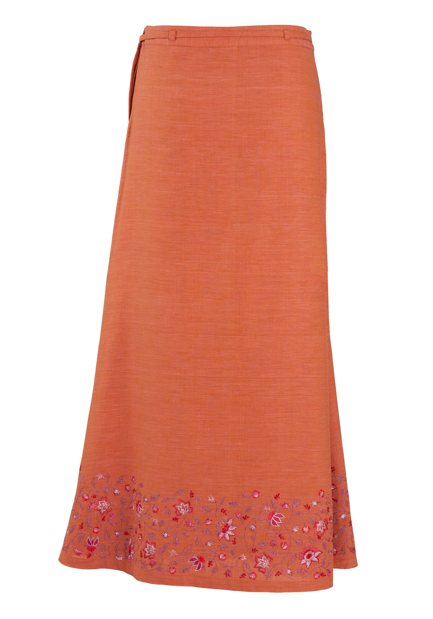 MINC Ankle Length Embroidered Skirt in Orange Khadi Cotton