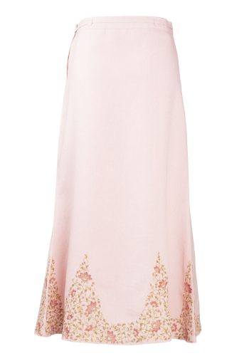 MINC Ankle Length Embroidered Skirt in Pink Linen