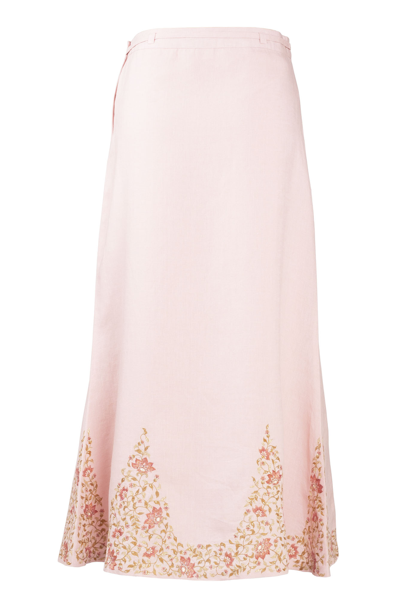 MINC Ankle Length Embroidered Skirt in Pink Linen