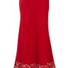 MINC Ankle Length Embroidered Skirt in Red Linen
