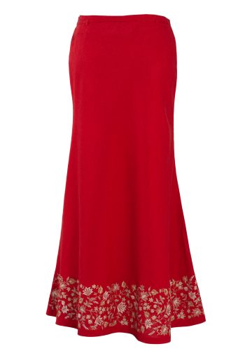 MINC Ankle Length Embroidered Skirt in Red Linen