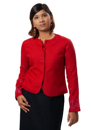 MINC Classic Embroidered Jacket in Ruby Red Linen