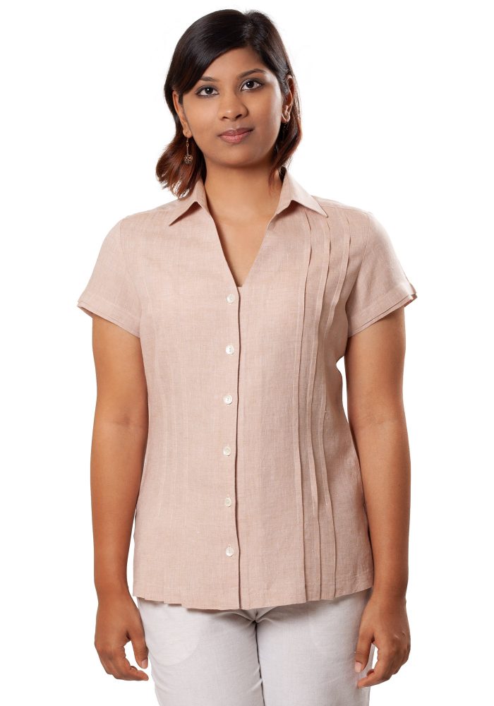 MINC Classic Pleated Beige Linen Shirt