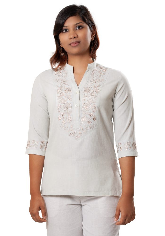 MINC Classic Short Top in Aqua Khadi Cotton