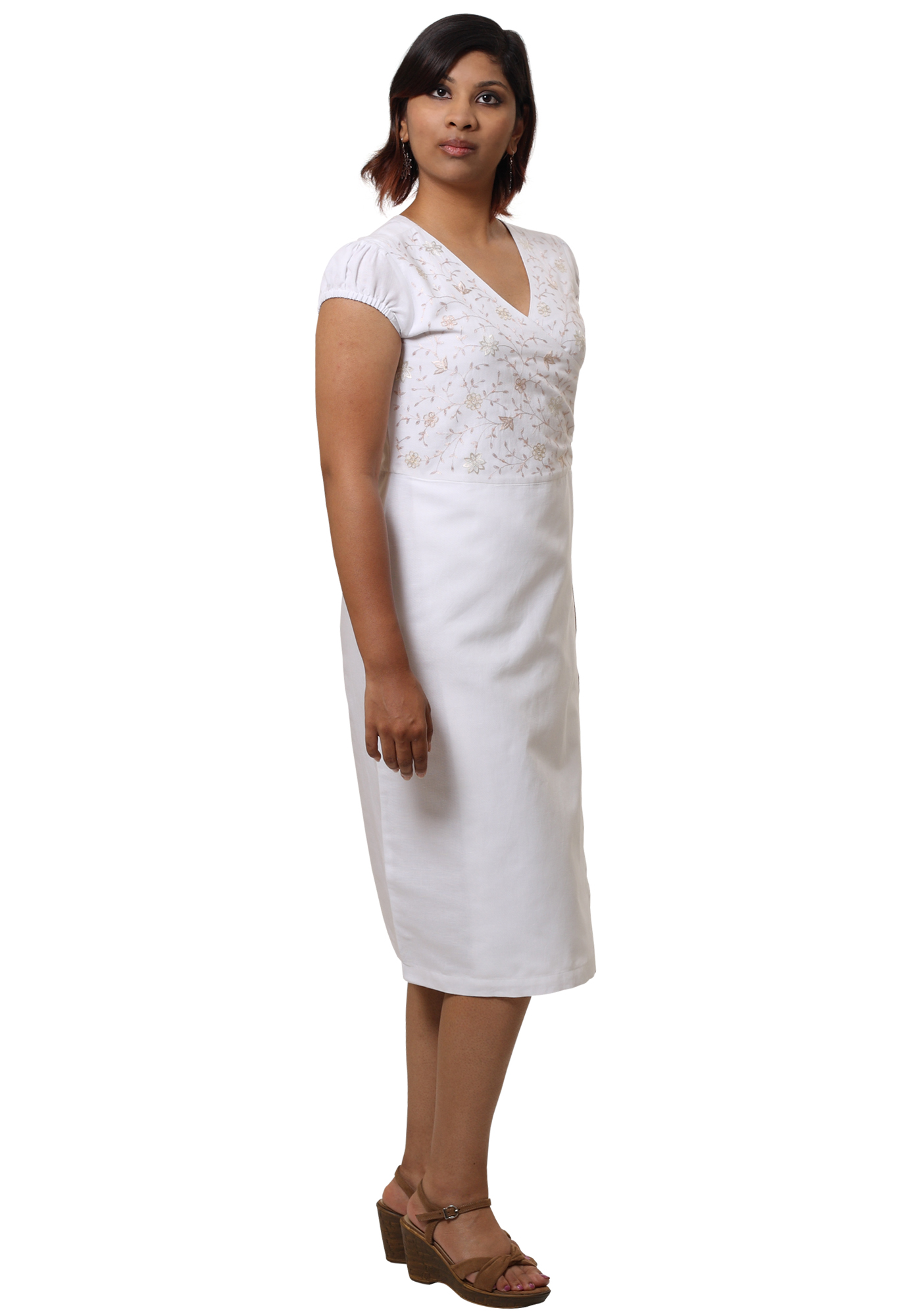 MINC Ecofashion Asymmetric Embroidered White Linen Dress