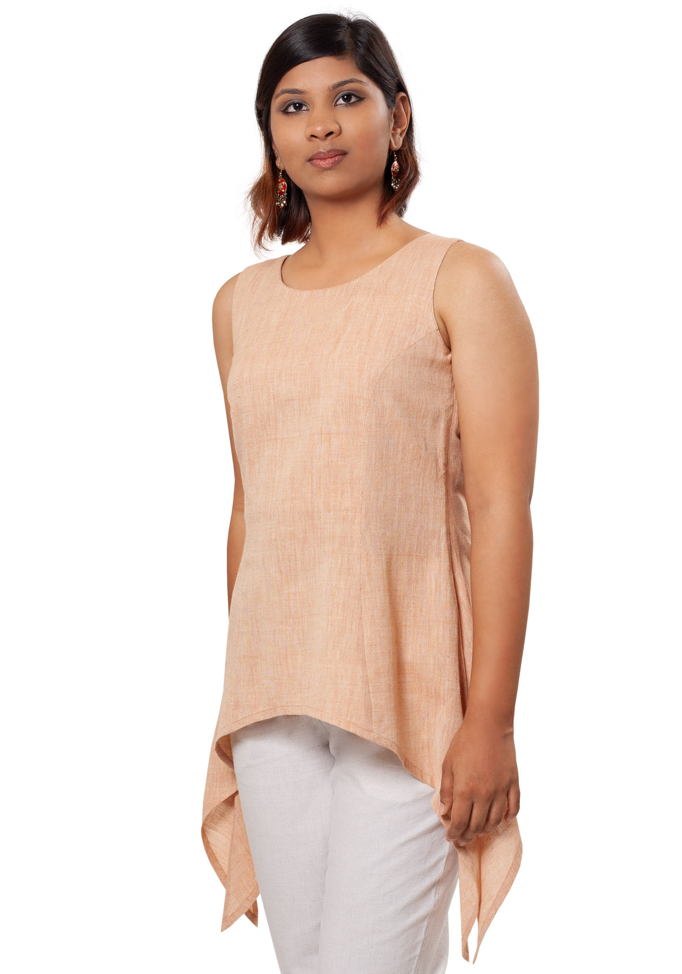 MINC Ecofashion Handkerchief Hem Tunic in Beige Khadi Cotton