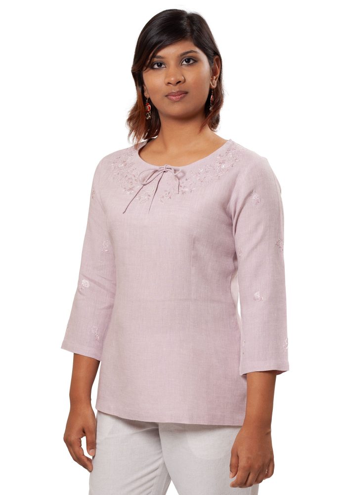 MINC Ecofriendly Classic Lavender Embroidered Linen Tunic