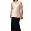 MINC Ecofriendly Couture Cowl Neck Short Top in Champagne Beige Silk