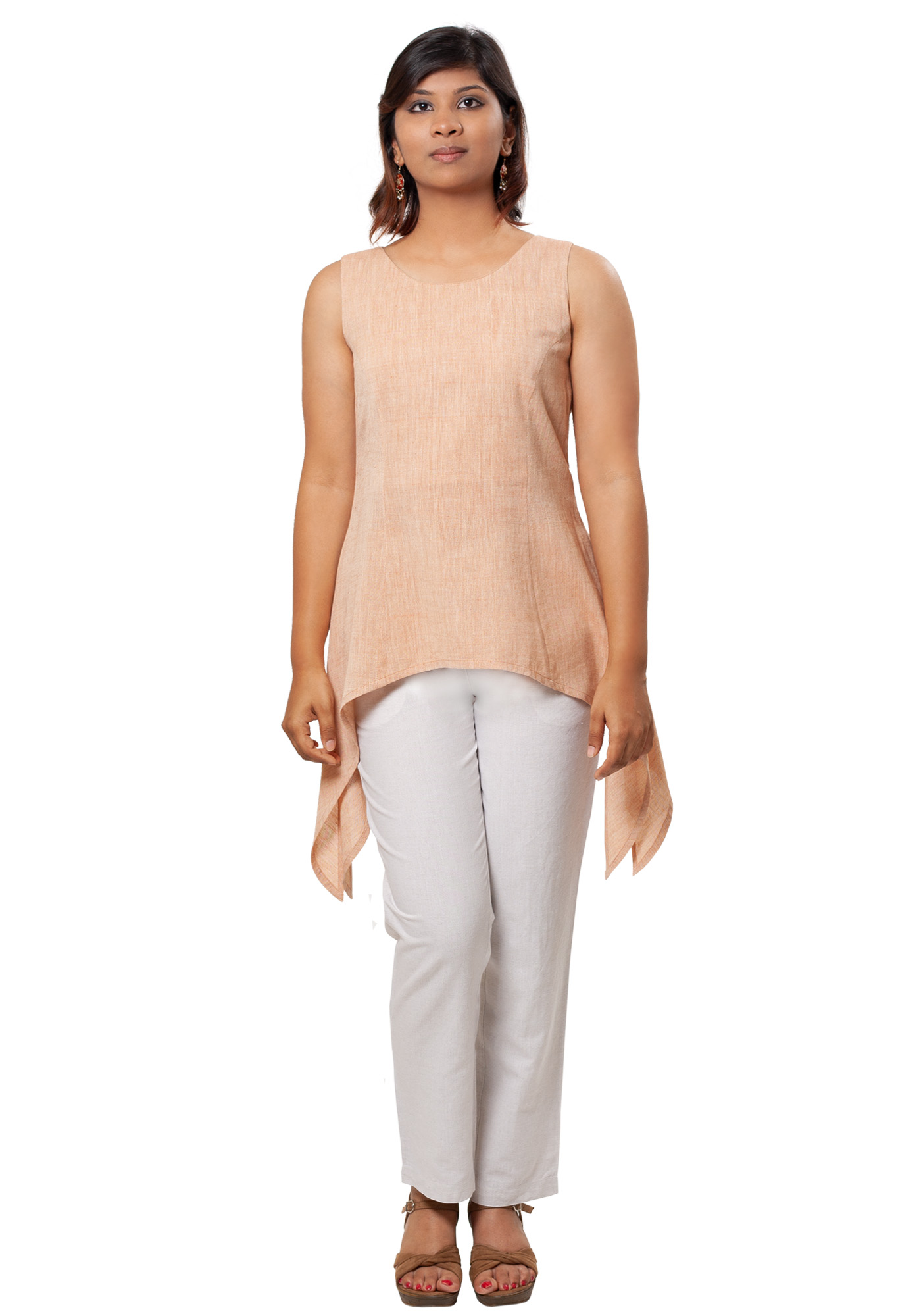 MINC Ecofriendly Fashion Handkerchief Hem Tunic in Beige Khadi Cotton