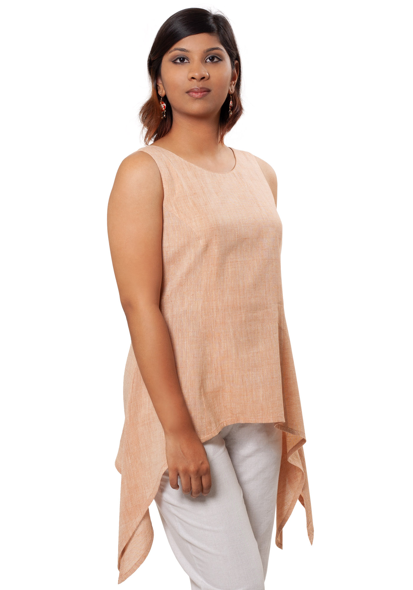 MINC Ecofriendly Handkerchief Hem Tunic in Beige Khadi Cotton