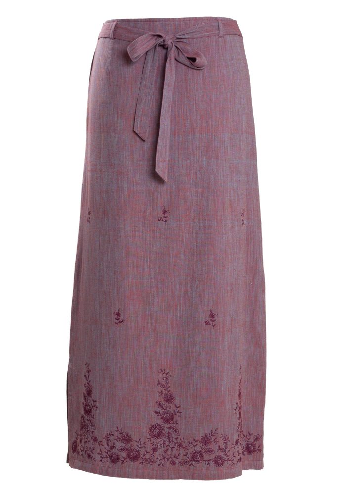 MINC Embroidered Long Skirt in Purple Khadi cotton