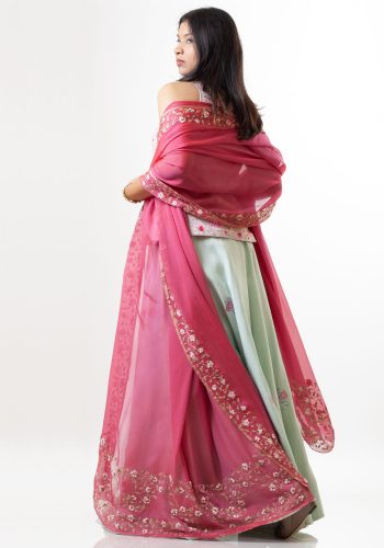 MINC Hand Embroidered Dupatta in Sangria Silk Georgette