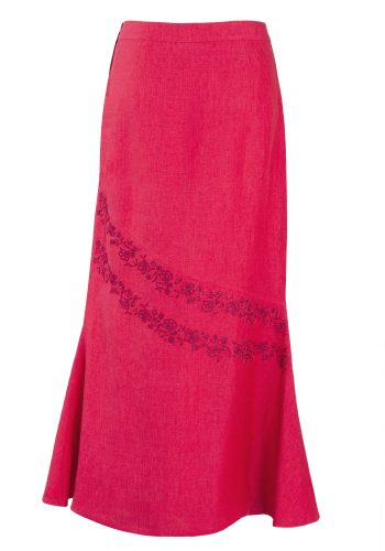 MINC Maxi Skirt in Fuchsia Linen with Floral Embroidery