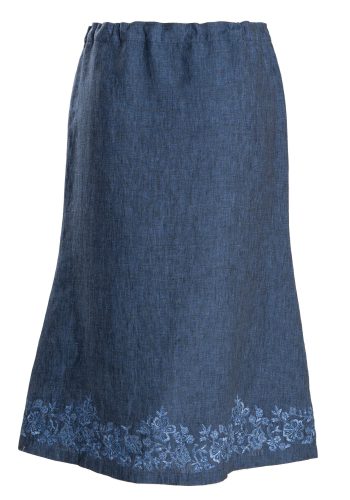 MINC Skirt in Blue Linen with Floral Embroidery