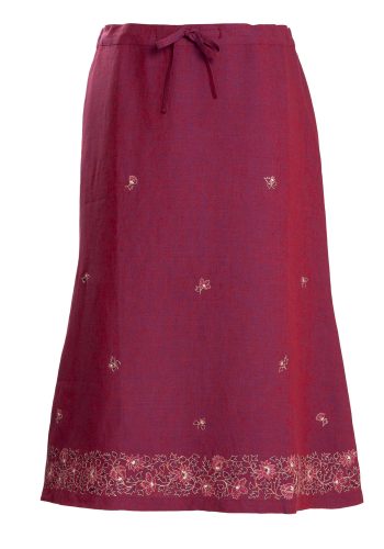 MINC Skirt in Purple Linen with Floral Embroidery