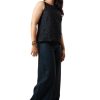 MINC Sleeveless Hand Embroidered Black Beaded Short Top in Black Silk