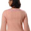 MINC Womens Classic Embroidered Short Kurti In Orange Khadi Cotton