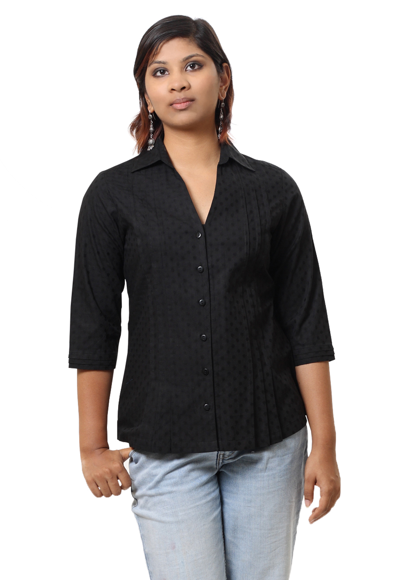 MINC Womens Fashion Brand Classic Black Polka Cotton Shirt