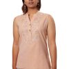 MINC Womens Sleeveless Embroidered Tunic in Beige Khadi Cotton