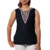 MINC eco fashion womens Embroidered Sleeveless Linen Top in Black