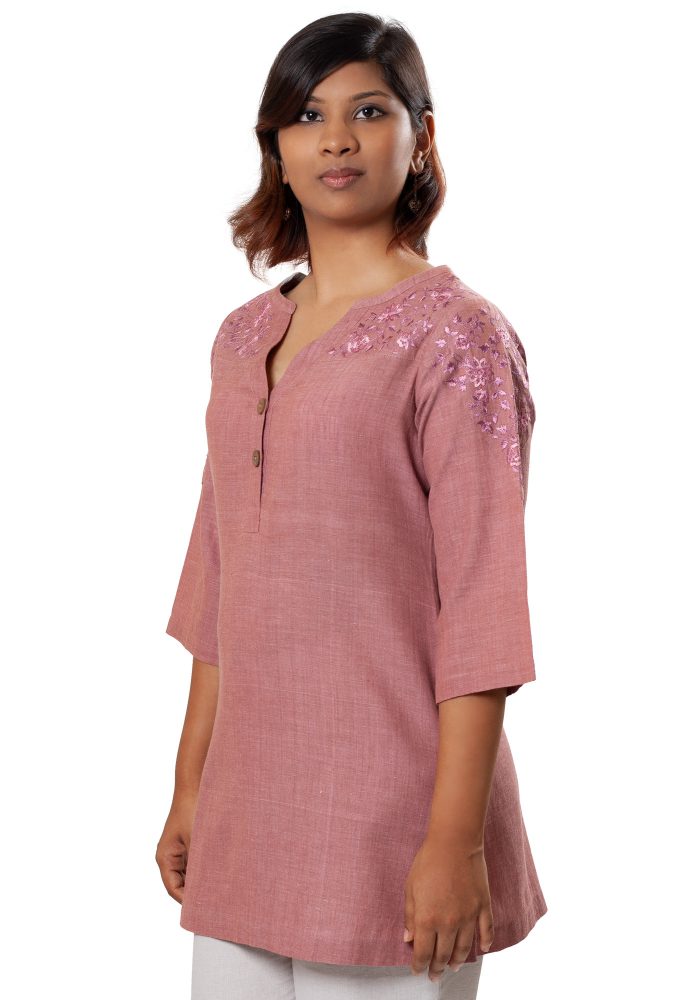 MINC eco friendly couture Embroidered Kurti in Pink Khadi Cotton