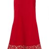 MINC ecofashion Ankle Length Embroidered Skirt in Red Linen