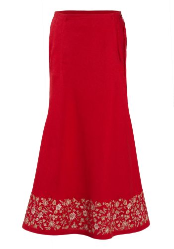 MINC ecofashion Ankle Length Embroidered Skirt in Red Linen