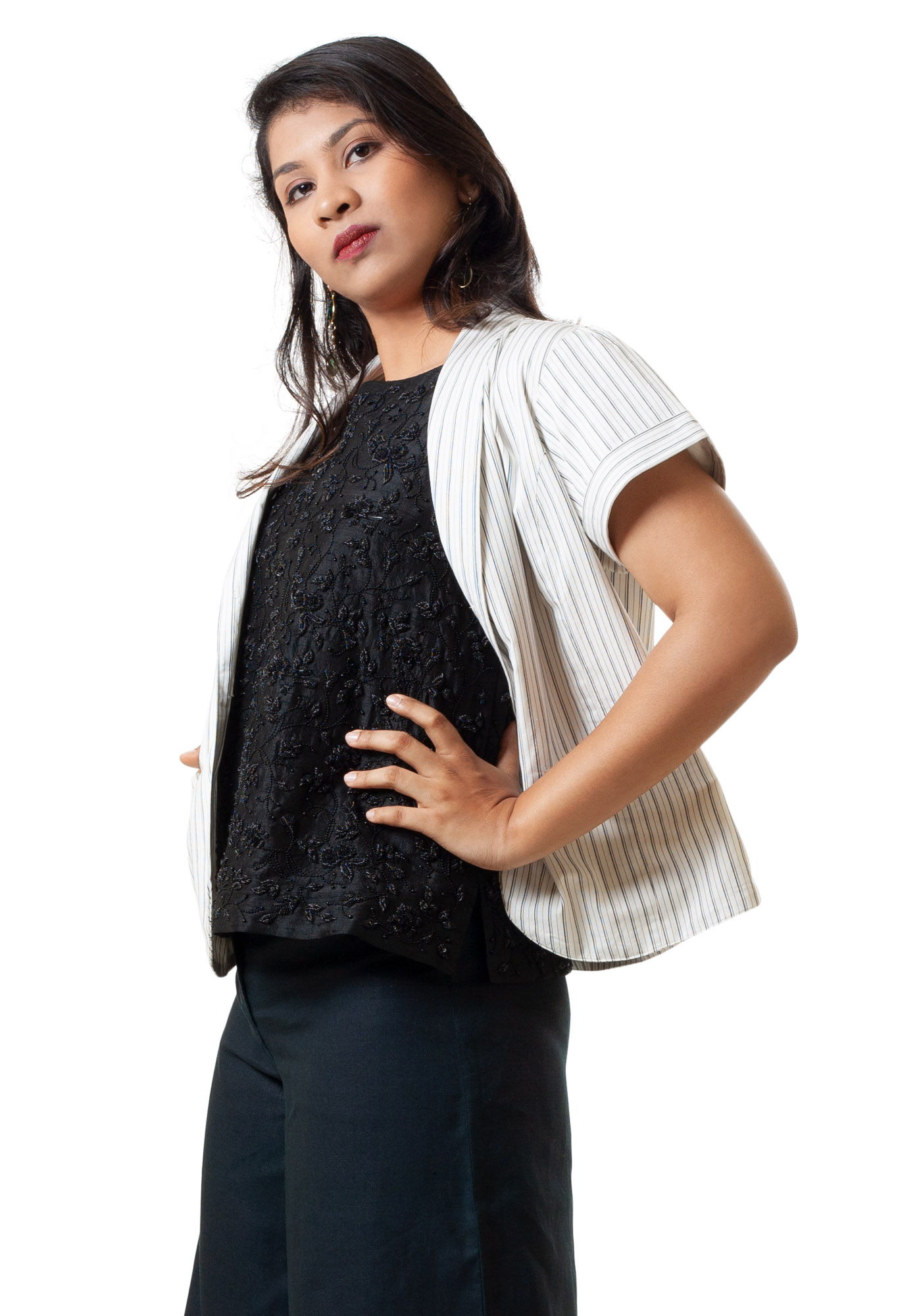 MINC ecofashion Classic Black on White Pinstripes Cotton Summer Jacket